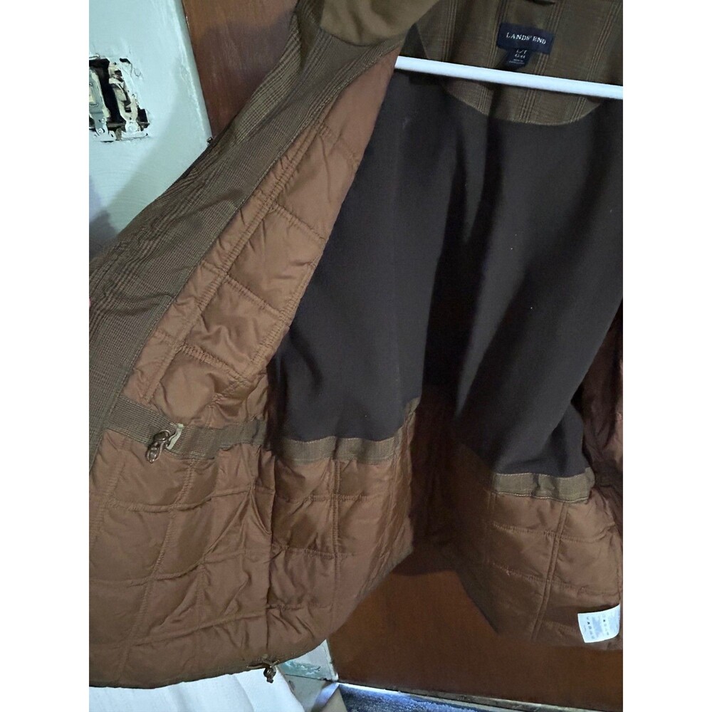 Lands' End Men's sz LT Brown Plaid Parka Jacket Coat - Picture 4 of 7